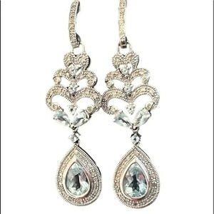 Aquamarine Vintage‎ Teardrop Diamond White Gold Earrings